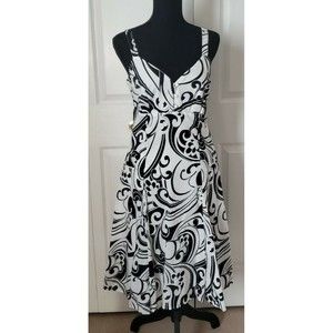 Apt. 9 Womens Sz 10 Sleeveless Cotton White Black Floral Fit & Flare Swing Dress